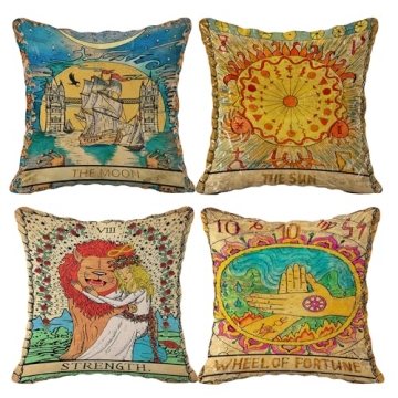 (RB) Tarot The Moon Sun Flannel Throw Pillow Case, 18 x 18 Inch Set of 4, Daughter Sister Astrology ...