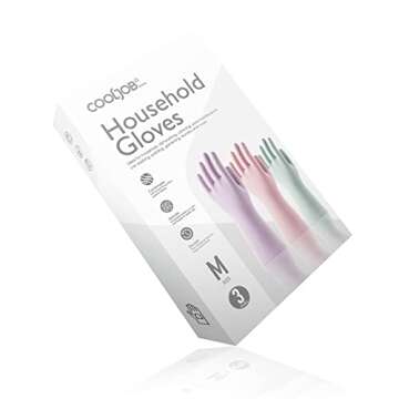 COOLJOB 3 Pairs Colorful Household Gloves with Cotton Liner & Non-slip Grip, Water Resistant Reusable Dish Washing Rubber Gloves for Kitchen & Bathroom Cleaning, Medium