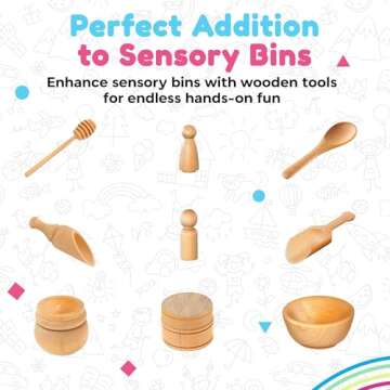 Sensory-N-Stuff - Wooden Tool Set for Sensory Bin (10 Piece), Child-Sized Montessori Sensory Toys for Developing Fine Motor Skills, Smooth Wooden Toys, Bin Scoops and Tools
