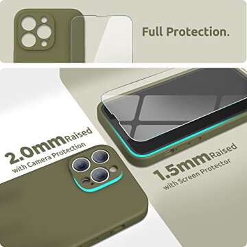SURPHY Compatible with iPhone 13 Pro Max Case with Screen Protector, (Camera Protection + Soft Microfiber Lining) Liquid Silicone Phone Case 6.7 inch 2021, Khaki Green