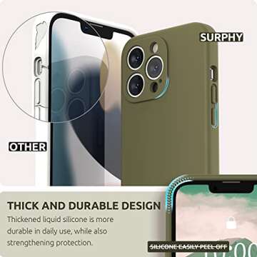 SURPHY Compatible with iPhone 13 Pro Max Case with Screen Protector, (Camera Protection + Soft Microfiber Lining) Liquid Silicone Phone Case 6.7 inch 2021, Khaki Green