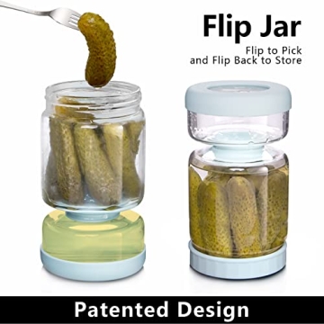 WhiteRhino Glass Pickle Jar with Strainer Flip,34oz Pickle Container,Hourglass Pickle Juice Separator Jar for Olives,Gherkins or Sliced,Leakproof Dishwasher Safe