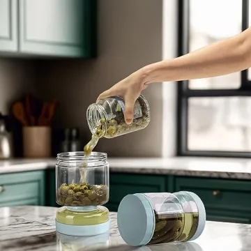 WhiteRhino Glass Pickle Jar with Strainer Flip,34oz Pickle Container,Hourglass Pickle Juice Separator Jar for Olives,Gherkins or Sliced,Leakproof Dishwasher Safe