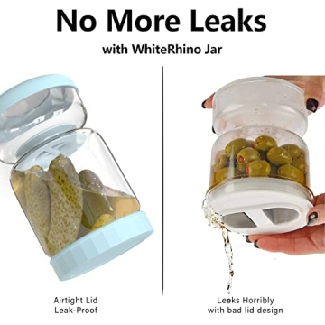 WhiteRhino Glass Pickle Jar with Strainer Flip,34oz Pickle Container,Hourglass Pickle Juice Separator Jar for Olives,Gherkins or Sliced,Leakproof Dishwasher Safe