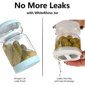 WhiteRhino Glass Pickle Jar with Strainer Flip,34oz Pickle Container,Hourglass Pickle Juice Separator Jar for Olives,Gherkins or Sliced,Leakproof Dishwasher Safe