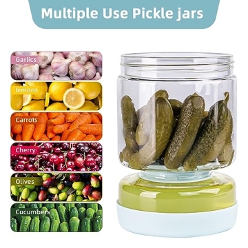 WhiteRhino Glass Pickle Jar with Strainer Flip,34oz Pickle Container,Hourglass Pickle Juice Separator Jar for Olives,Gherkins or Sliced,Leakproof Dishwasher Safe