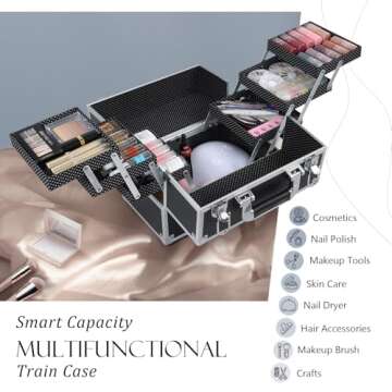 FRENESSA Makeup Train Case 12 inch Large Portable Cosmetic Case - 6 Tier Trays Professional Makeup S...