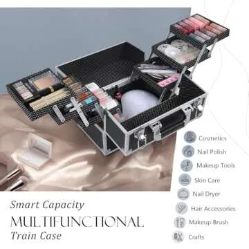 FRENESSA Makeup Train Case 12 inch Large Portable Cosmetic Case - 6 Tier Trays Professional Makeup S...
