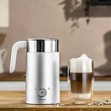 ZWILLING Enfinigy Milk Frother, Hot and Cold Foam Electric Milk Frother, Velvety, Creamy Microbubbles for Milk and Plant-based Milk Substitutes - Silver