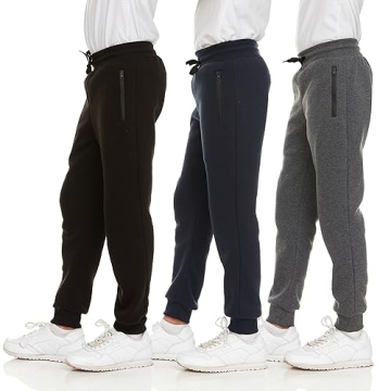 PURE CHAMP 3Pk Boys Sweatpants - Fleece Athletic Joggers with Zipper Pockets