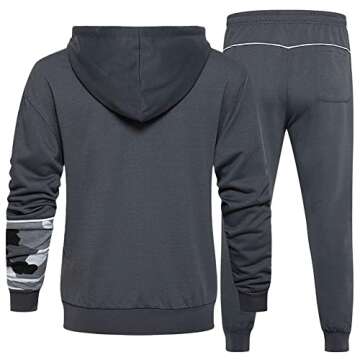 DUOFIER Men Activewear Camouflage Sweatshirt Full Zip Warm Hoodie Tracksuit Sports Set Casual Sweat Suit, Camo Gray-M