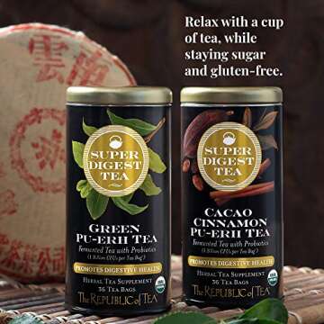 The Republic of Tea Organic Cacao Cinnamon Pu-erh SuperDigest Tea® | Probiotic Tea Bags (36 count)
