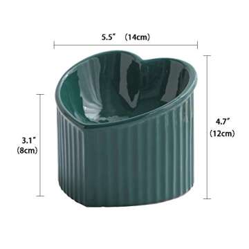 Dark Green Ceramic Raised Cat Bowls, Tilted Elevated Food or Water Bowls, Stress Free, Backflow Prevention, Dishwasher and Microwave Safe, Lead & Cadmium Free