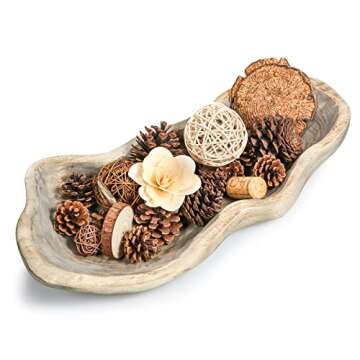 Wavy Live Edge Wooden Dough Bowl for Decor 16"L Medium Natural Root Wood Hand Carved Decorative Wood...