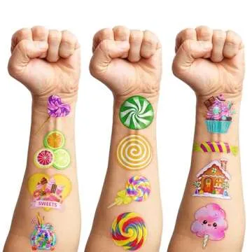 96 PCS Cute Candyland Candy Land Pre-Cut Temporary Tattoos for Kids Theme Birthday Party Decorations...