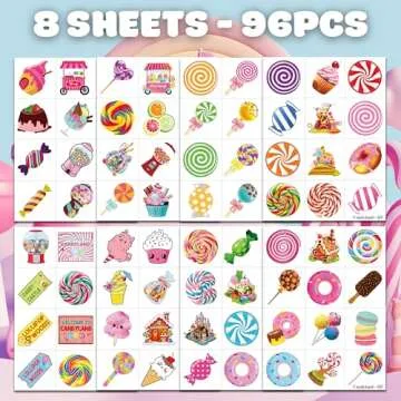 Cute Candyland Pre-Cut Temporary Tattoos for Kids Parties
