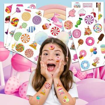 Cute Candyland Pre-Cut Temporary Tattoos for Kids Parties