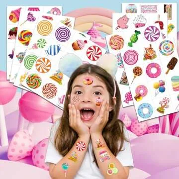 Cute Candyland Pre-Cut Temporary Tattoos for Kids Parties