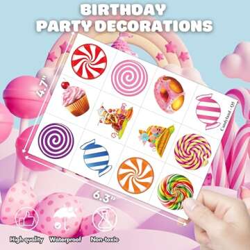 Cute Candyland Pre-Cut Temporary Tattoos for Kids Parties