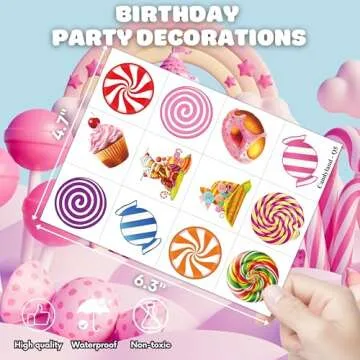 Cute Candyland Pre-Cut Temporary Tattoos for Kids Parties