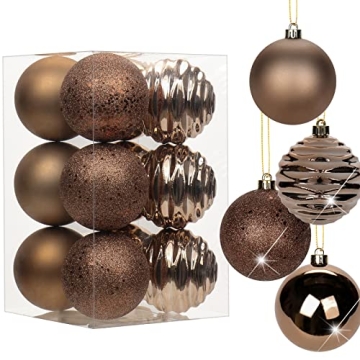 3.15" Christmas Ball Ornaments Brown 12 Pcs Shatterproof Christmas Tree Decorations Xmas Tree Medium...