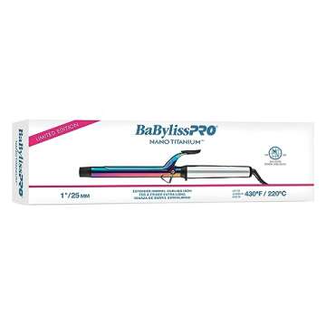 BaBylissPRO Nano Titanium 1 inch Curling Iron with Extended Barrel, Professional Spring Hair Curler ...