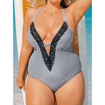 CUPSHE Plus Size One Piece Swimsuit with Lace Design