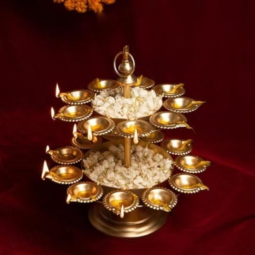 Handmade Two Tier Flowers Urli Stand with Gold Finish for Gifts
