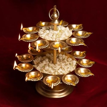 Handmade Two Tier Flowers Urli Stand with Gold Finish for Gifts