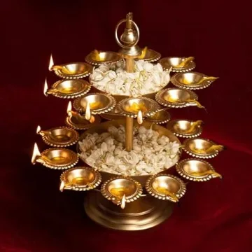 Handmade Two Tier Flowers Urli Stand with Gold Finish for Gifts
