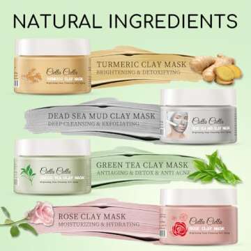 Ciella Ciella 4pcs Clay Mask for Face,Dead Sea Mud Mask,Mud Masks for Face,Pore Cleansing Mask,Facial Masks for Women Skin Care,Green Tea Face Mask,Tumeric Face Mask,Rose Face Mask(16.93oz)