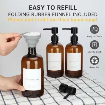 Insdawn Shower Soap Dispenser Set of 3 Plastic 21oz Shampoo and Conditioner Bottles with Pump and La...