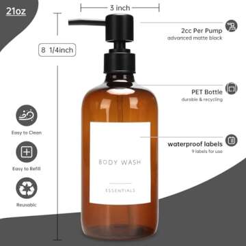 Insdawn Shower Soap Dispenser Set of 3 Plastic 21oz Shampoo and Conditioner Bottles with Pump and Labels Bathroom Soap Dispenser Set Easy to Refill Body Wash for Bathroom Decor