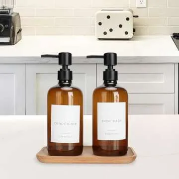 Insdawn Shower Soap Dispenser Set of 3 Plastic 21oz Shampoo and Conditioner Bottles with Pump and Labels Bathroom Soap Dispenser Set Easy to Refill Body Wash for Bathroom Decor