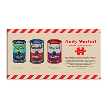 Andy Warhol Soup Cans Shaped Jigsaw Puzzles, Includes Three 100 Piece Puzzles, 5” x 8.25” Each – Includes Storage Tins, Featuring Iconic Andy Warhol Artwork – Thick, Sturdy Pieces – Great Gift Idea