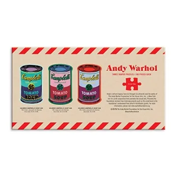Andy Warhol Soup Cans Shaped Jigsaw Puzzles, Includes Three 100 Piece Puzzles, 5” x 8.25” Each – Includes Storage Tins, Featuring Iconic Andy Warhol Artwork – Thick, Sturdy Pieces – Great Gift Idea