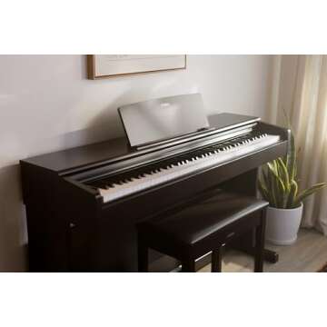 Yamaha Arius, 88-Key Weighted Action Digital Aspiring Musicians, CFX Concert Grand Piano Voice, 3-Pedal Unit, Bench Included, Classic Upright Design, Dark Rosewood (YDP145R)