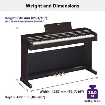 Yamaha Arius, 88-Key Weighted Action Digital Aspiring Musicians, CFX Concert Grand Piano Voice, 3-Pedal Unit, Bench Included, Classic Upright Design, Dark Rosewood (YDP145R)