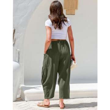 TARSE Womens Linen Pants Casual Wide Leg Loose Drawstring Low Waist Beach Palazzo Harem Pants with Pockets 2025(Green,XL)