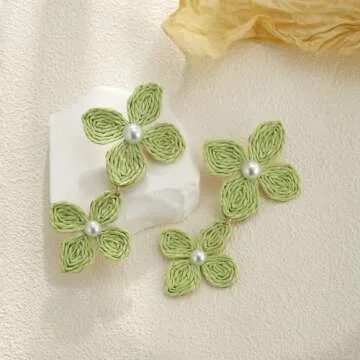 RUOFFETA Raffia Flower Earrings for Summer Style
