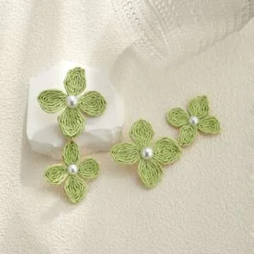 RUOFFETA Raffia Flower Earrings for Summer Style