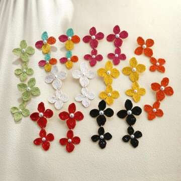 RUOFFETA Raffia Flower Earrings, Raffia Straw Wrapped Flower Drop Dangle Earrings Summer Tropical Beach Jewelry(Green A)