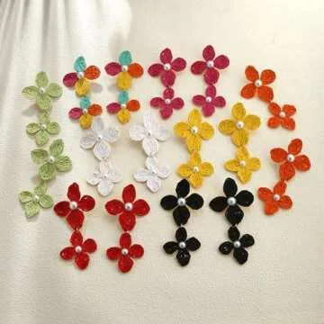RUOFFETA Raffia Flower Earrings for Summer Style