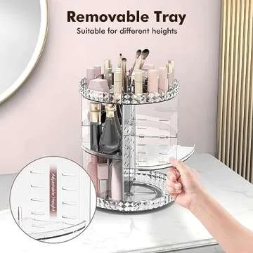 Rosoenvi Rotating Makeup Organizer, 360° Spinning Skincare Organizers, Adjustable Layer Cosmetic Storage Lazy Susan Makeup Organizers for Dresser Bathroom, Medium, Clear