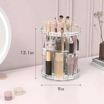 Rosoenvi Rotating Makeup Organizer, 360° Spinning Skincare Organizers, Adjustable Layer Cosmetic Storage Lazy Susan Makeup Organizers for Dresser Bathroom, Medium, Clear
