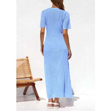 PRETTYGARDEN Womens Eyelet Cover Up Dress 2025 Summer Vacation Resort Maxi Dresses Beach Short Sleev...