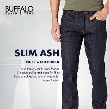 Buffalo Slim Ash Jeans for Men in Rinse Wash Indigo