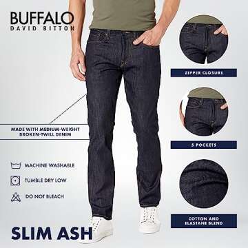 Buffalo Slim Ash Jeans for Men in Rinse Wash Indigo