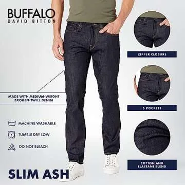 Buffalo Slim Ash Jeans for Men in Rinse Wash Indigo