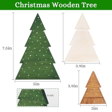 DAZONGE Christmas Decor, Set of 3 Wooden Tabletop Christmas Tree Decorations Sign, Farmhouse Neutral...